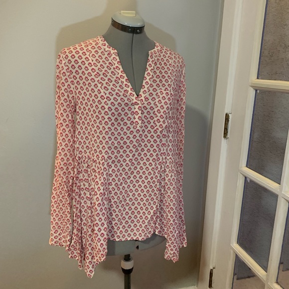 Anthropologie Tops - Anthropologie Maeve pink/white hi/low tunic, Sz 6